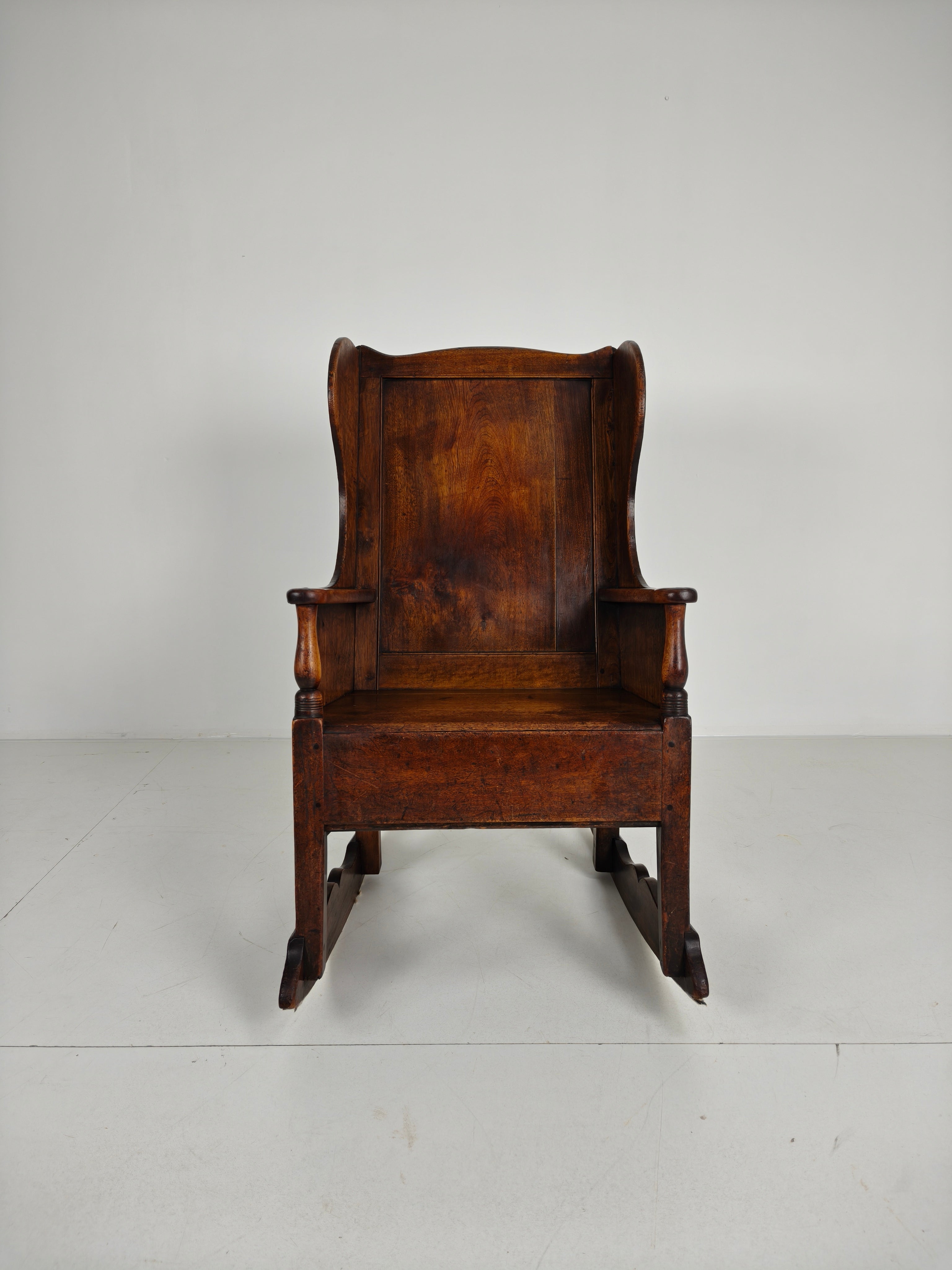 Antieke Lamsstoel / Schommelstoel – Ca. 1800, Eiken image 5