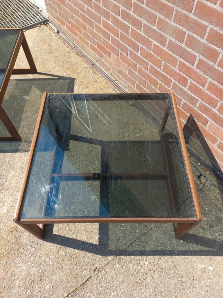 2 Vintage Wenge Tafels Met Rookglas image 7