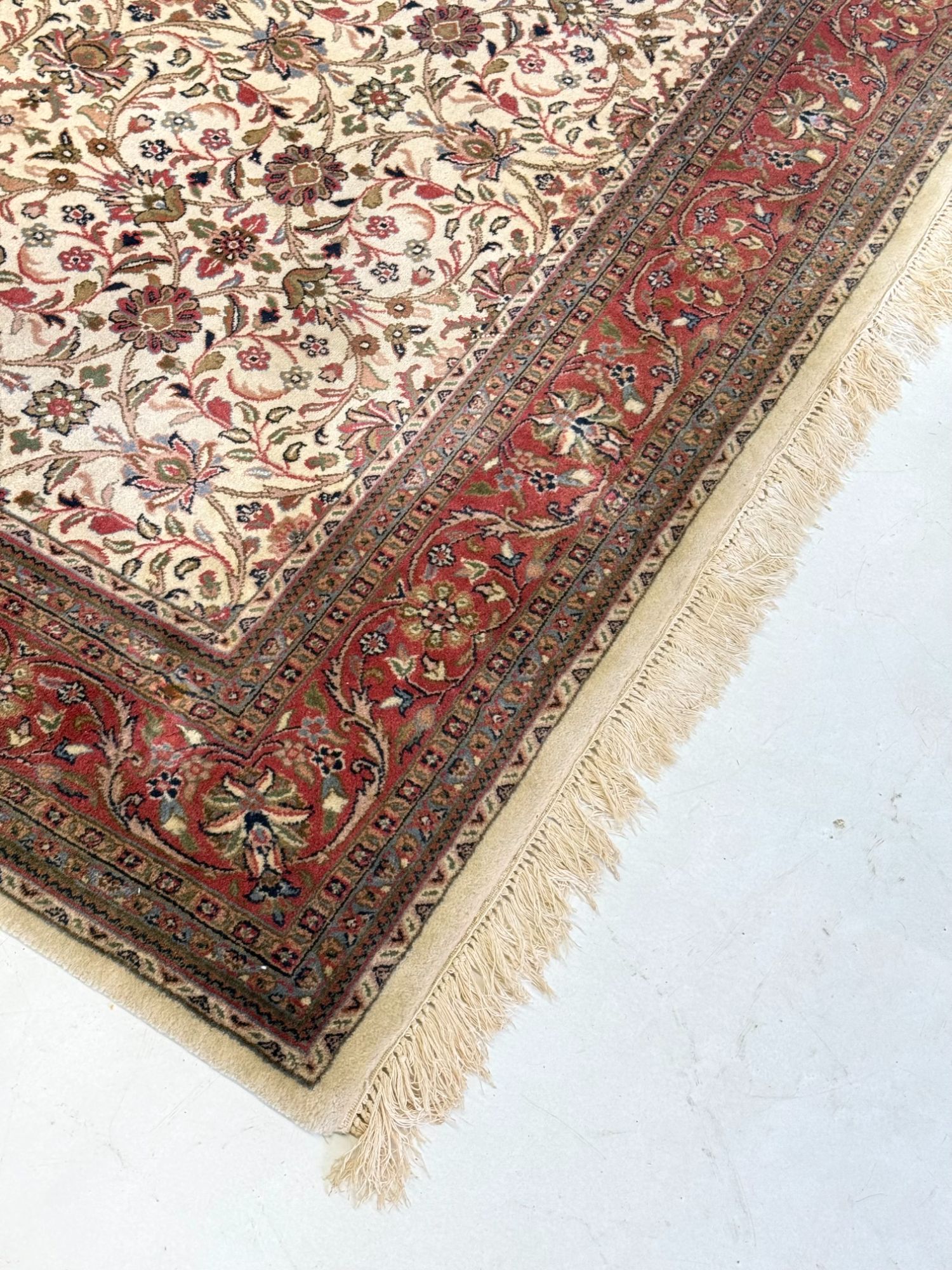 Perzisch Kashan Tapijt Handgeknoopt Oosters Kleed Ivoor Rood image 8