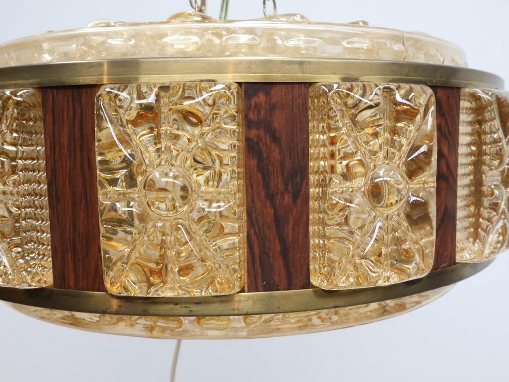 Deense Hanglamp | Vintage | Amberkleurig Glas | Wengé image 12