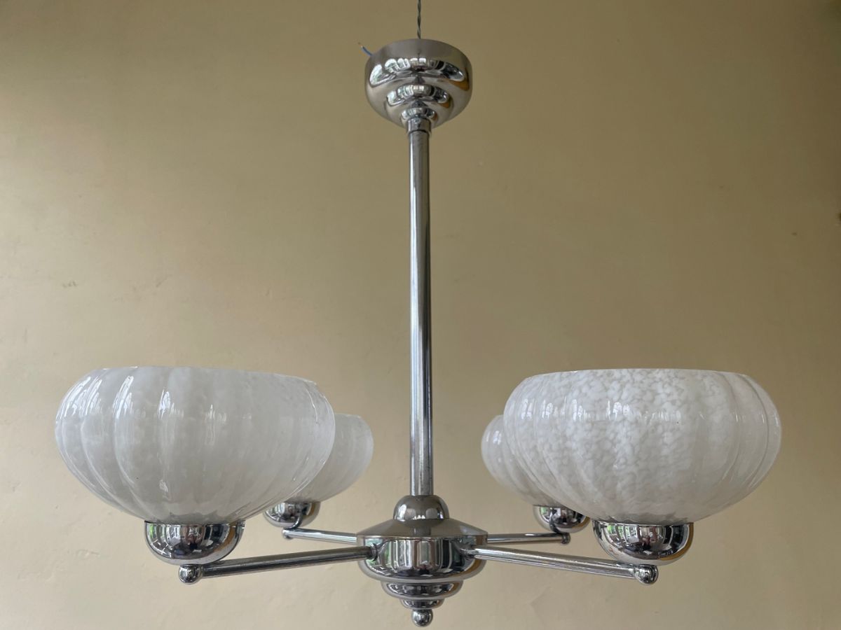 Hanglamp Lamp Plafondlamp Art Deco 1930 4 Arms Clichyglas Frans image 3