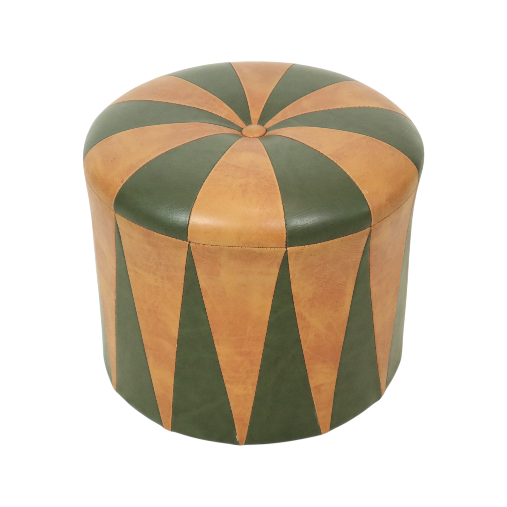 Ronde Vintage Poef Groen Bruin Tweekleurig Skai Sixties image 7