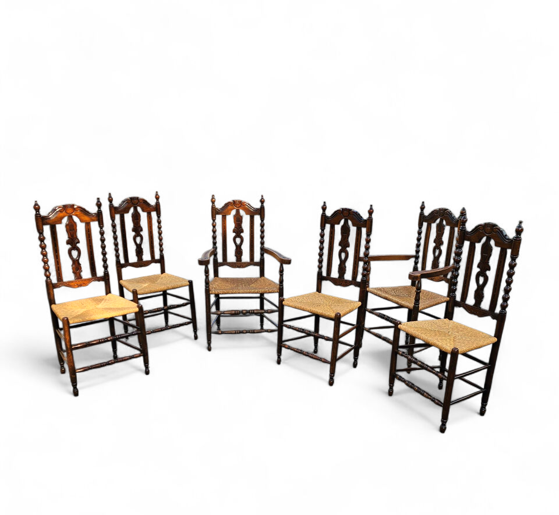 8 ( 2 X Armrest ) X Ornate Wood / Bobbin / Wicker Dining Chair / Studded Chairs image 2