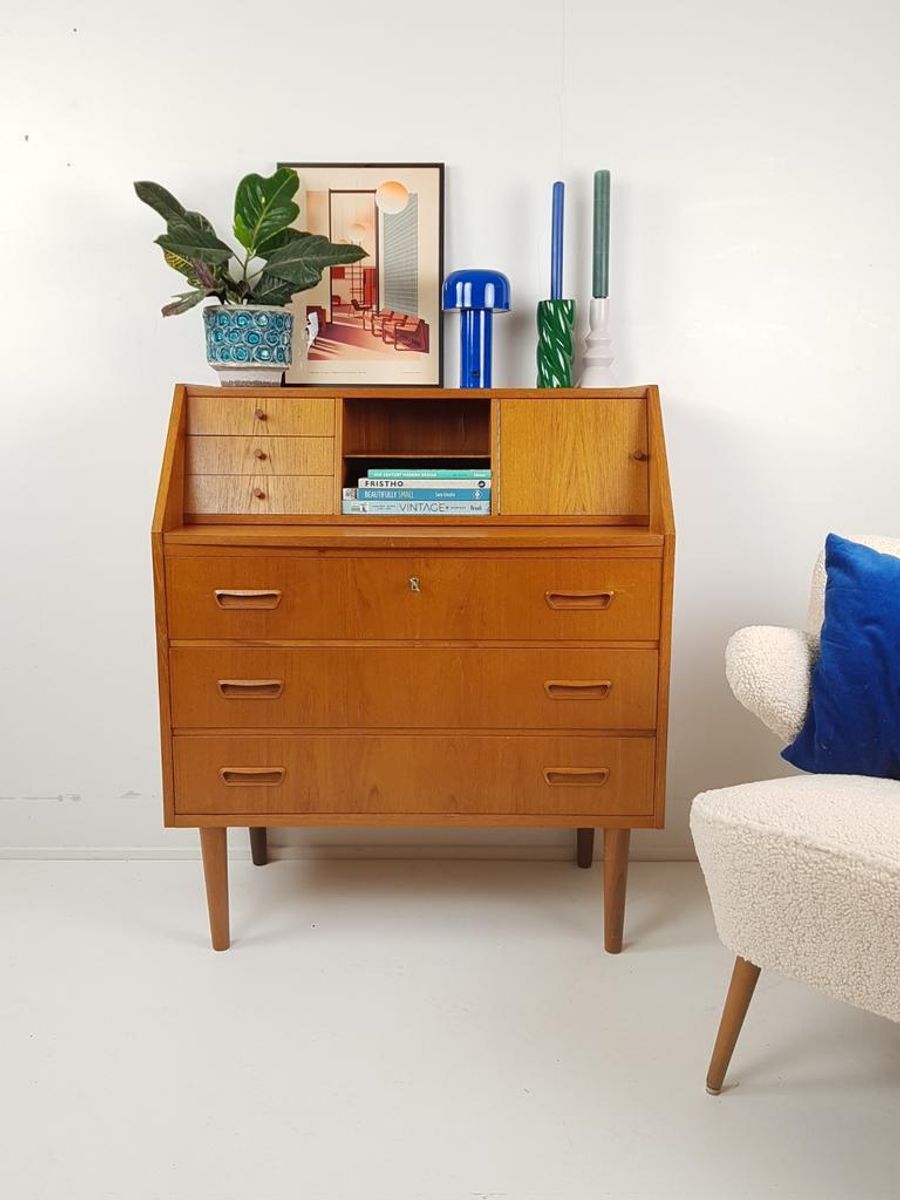 Vintage Deense Teakhouten Secretaire | Wandkast | Ladenkast image 10