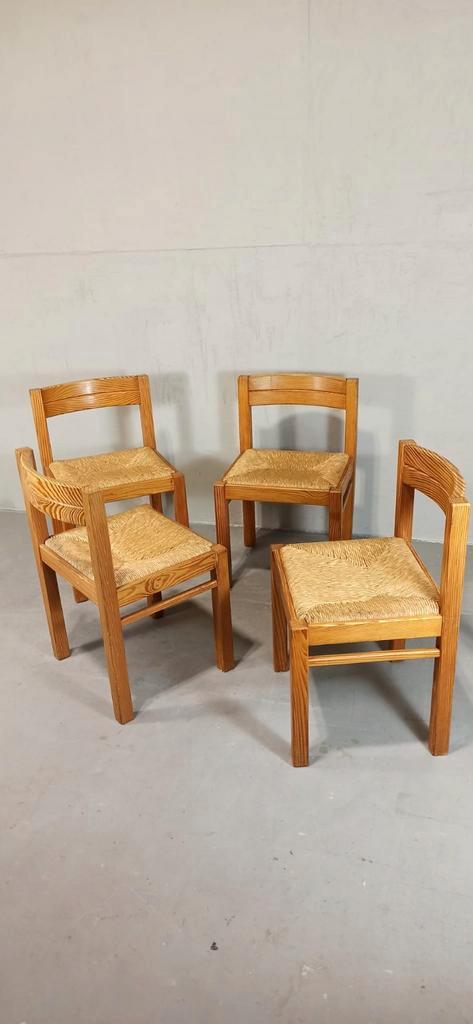 Set Van 4 Vintage Design Hout En Riet Eetkamerstoelen image 12
