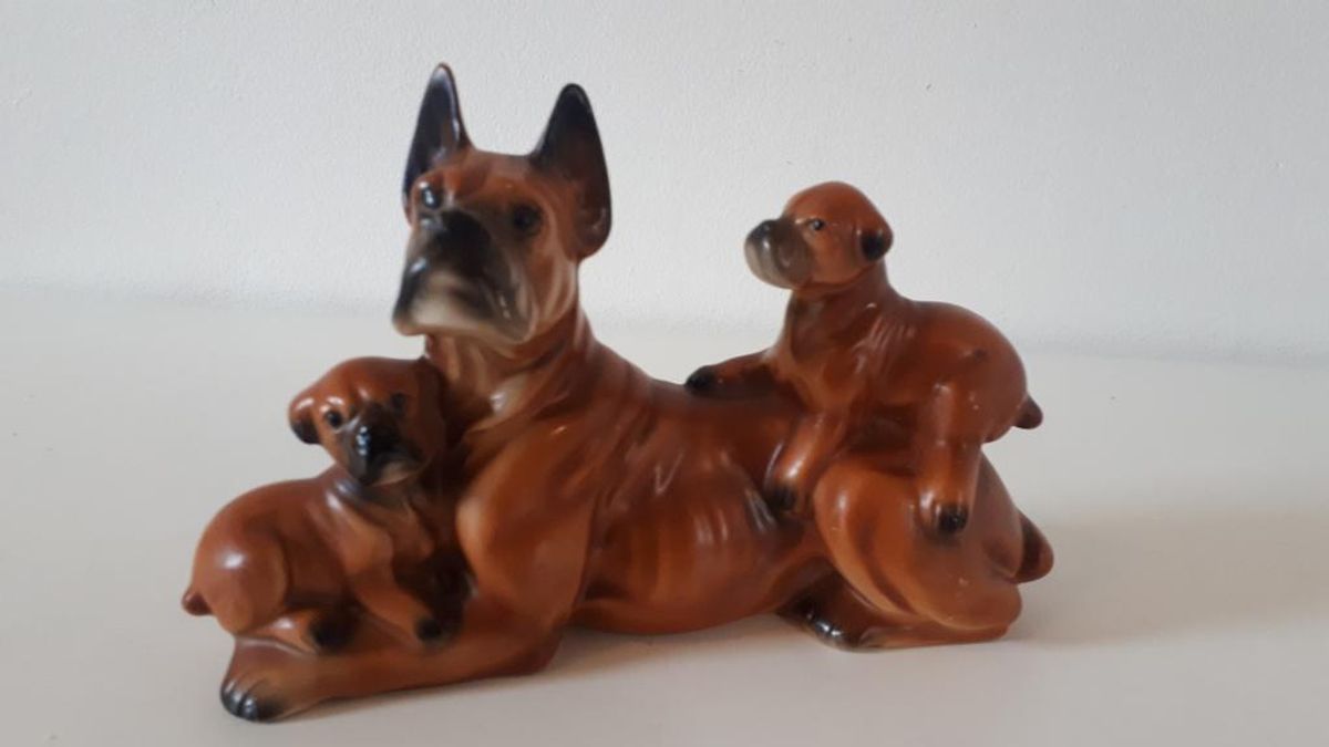 Honden Beeld Boxer Familie Hond Jaren 60 Beeldje image 4