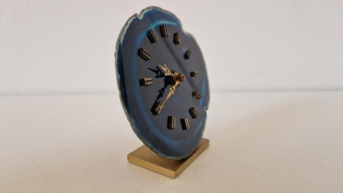 Vintage Klokje Agaath Steen Messing Tafelklok image 2