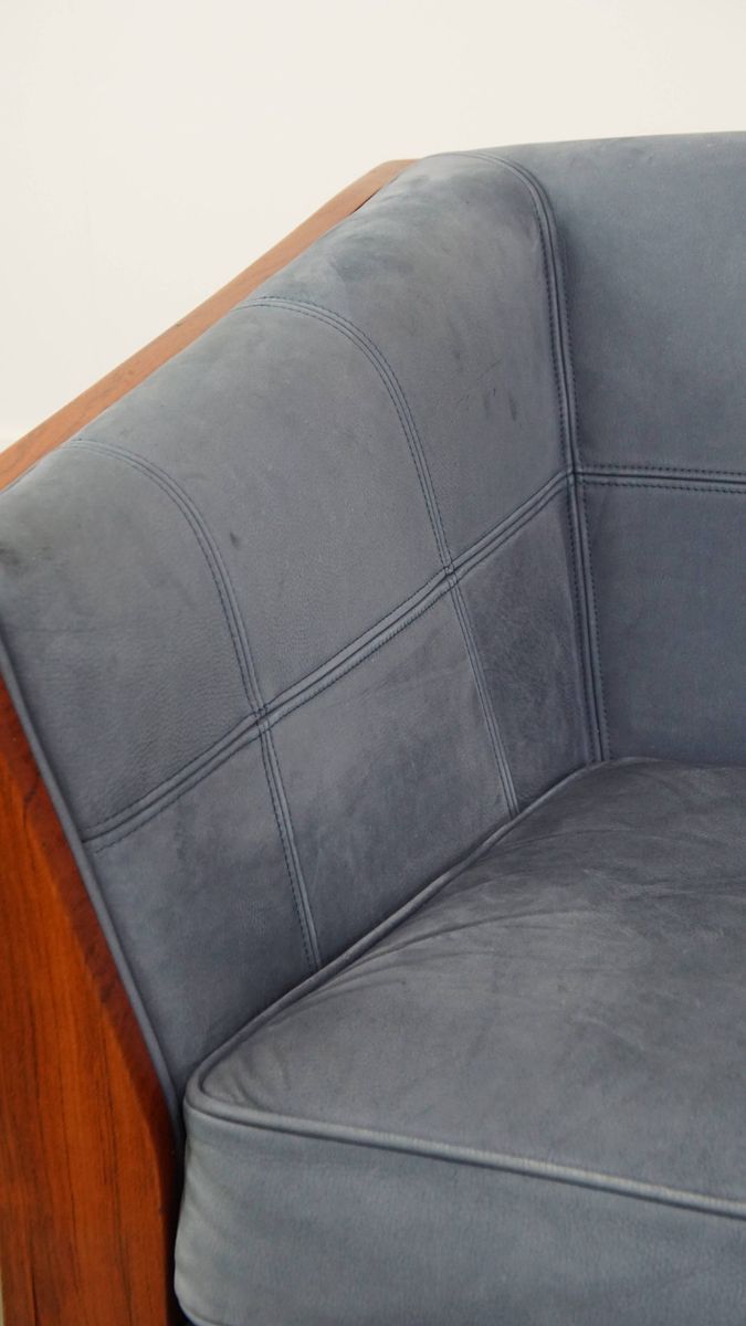 Geweldige Schuitema Art Deco Design Bank Met Mooie Blauwe Nubuck Lederen Bekleding image 11