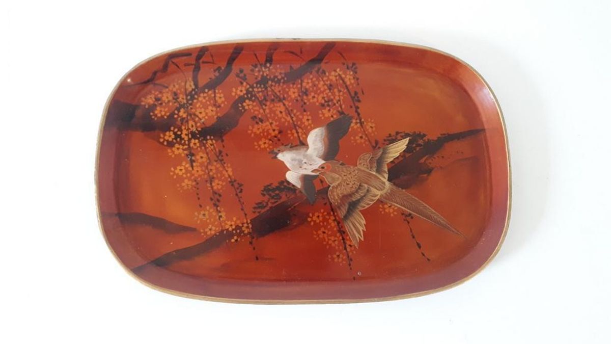 Antiek Oosters Dienblad Met Vogels image 2