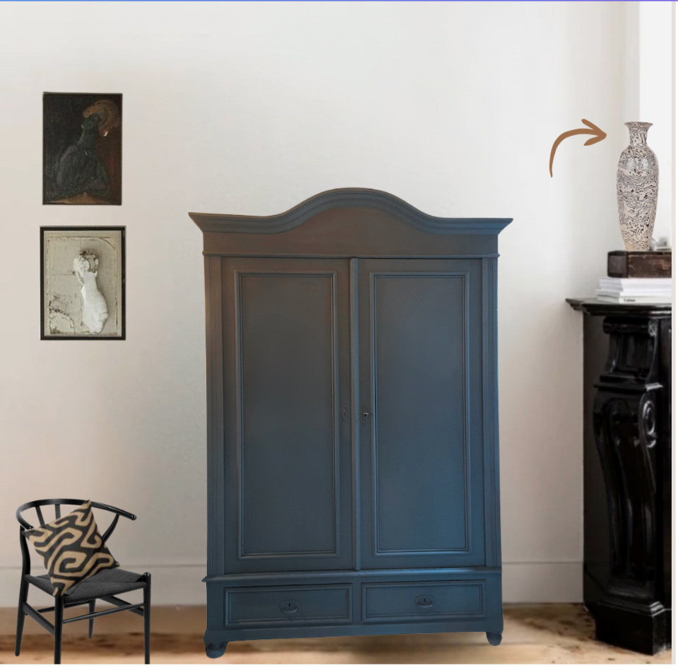 Grote Vintage Brocante Linnenkast Demontabel Off Black Van Farrow & Ball image 4
