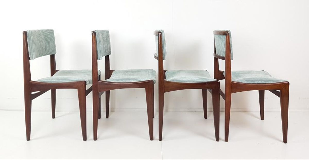 4 Vintage Stoelen Licht Blauwe Rib Nieuwe Stof image 11