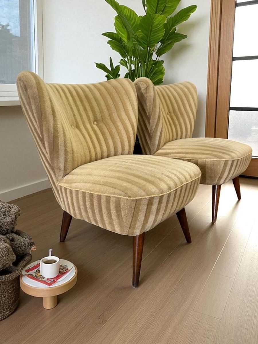 Set Van 2 Vintage Cocktailstoelen / Eenzitjes / Fauteuils image 5