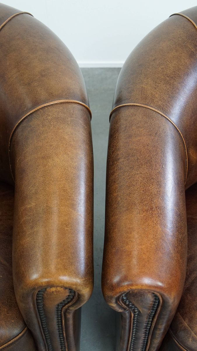 Charmante En Unieke Set Van 2 Schapenleren Clubfauteuils Met Een Comfortabele Zit image 8