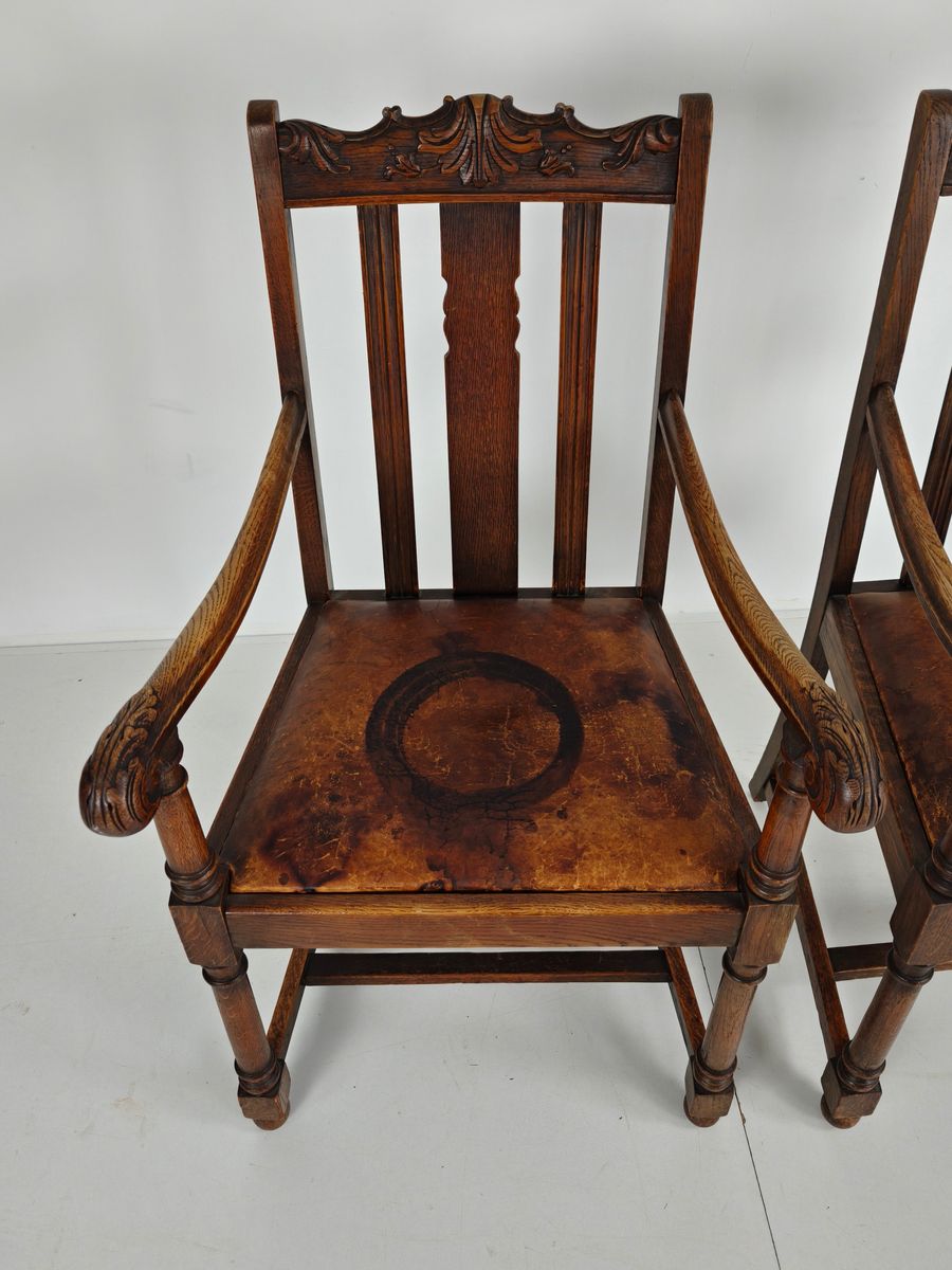Paar F. Parker & Son Eikenhouten Fauteuils – 19e-eeuws Engels image 3
