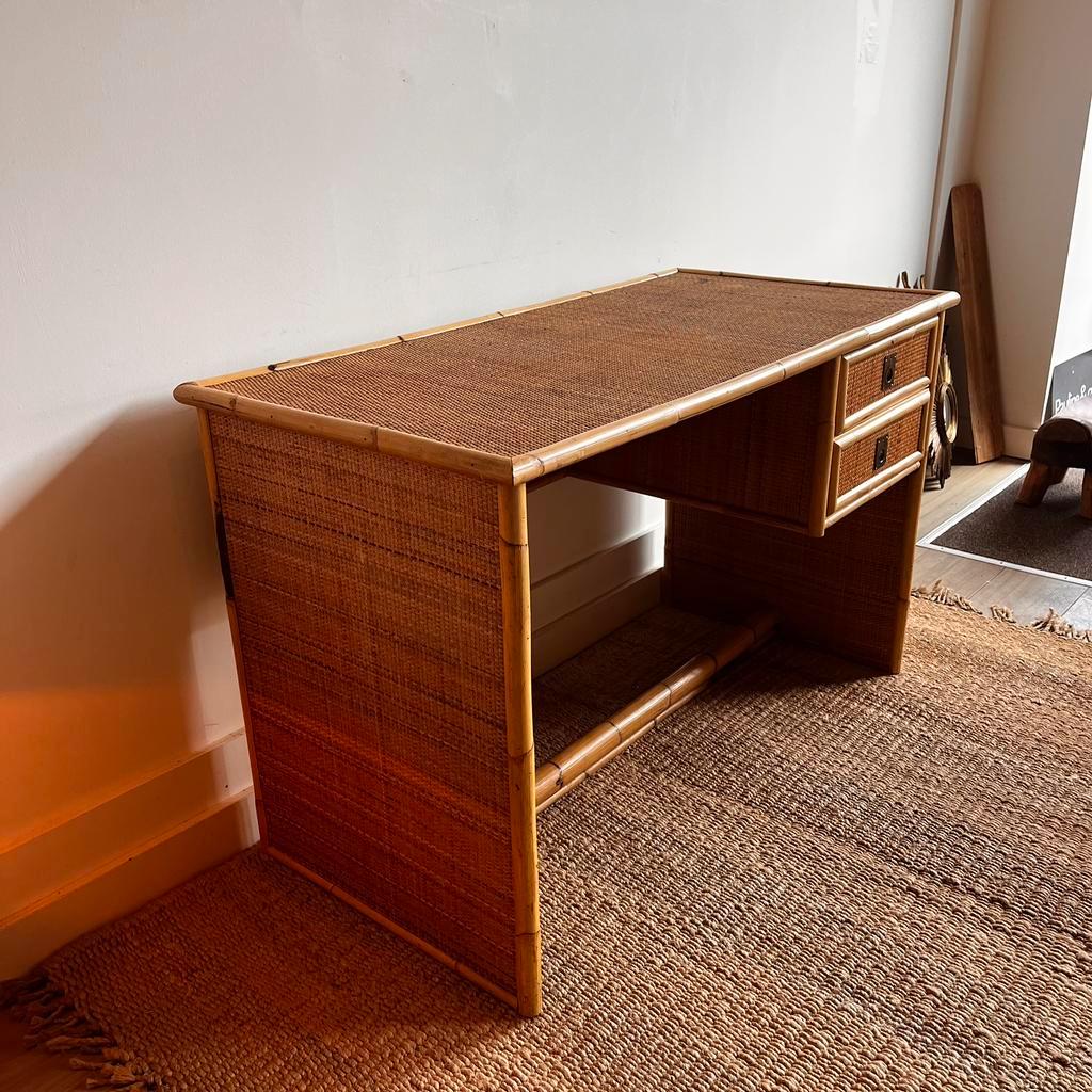 Rotan Bamboe Bureau Italiaans Design Vintage image 5