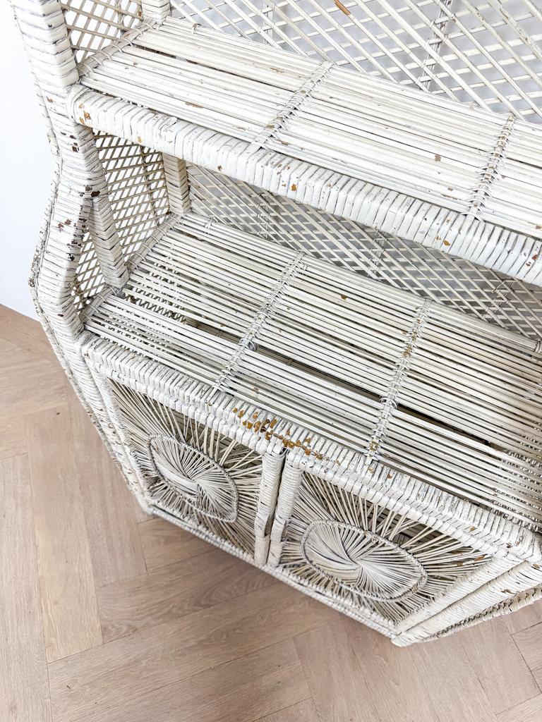Vintage Wit Rotan Rieten Bohemian Kast Boogkast Bali image 11