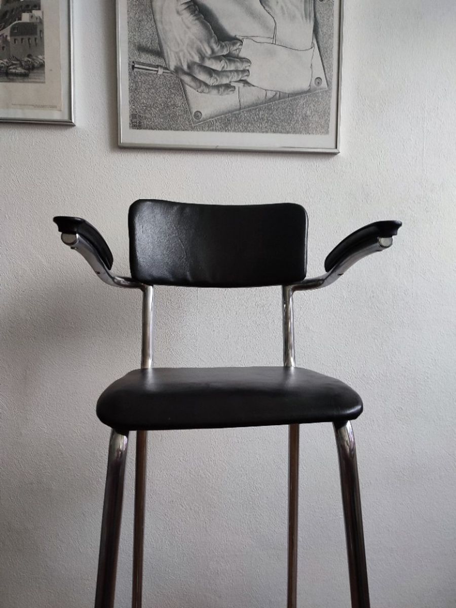 Vintage Kinder Kappersstoel 1950 Gispen Stijl Chroom & Zwart Barber Chair Children image 4