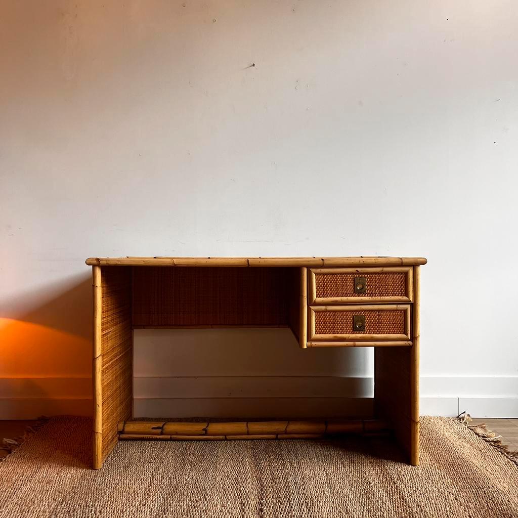 Rotan Bamboe Bureau Italiaans Design Vintage image 12