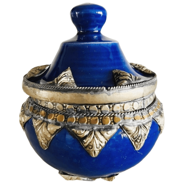 Marokkaans Keramisch Dekselpotje Blauw Filigraan Zilvernikkel image 2