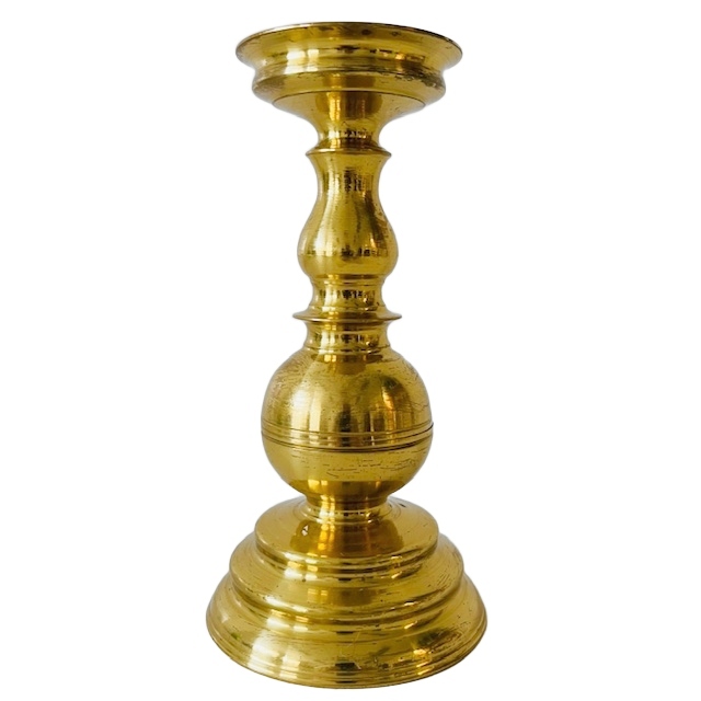 Antieke Zware Messing Bol Kandelaar 1920’s image 2