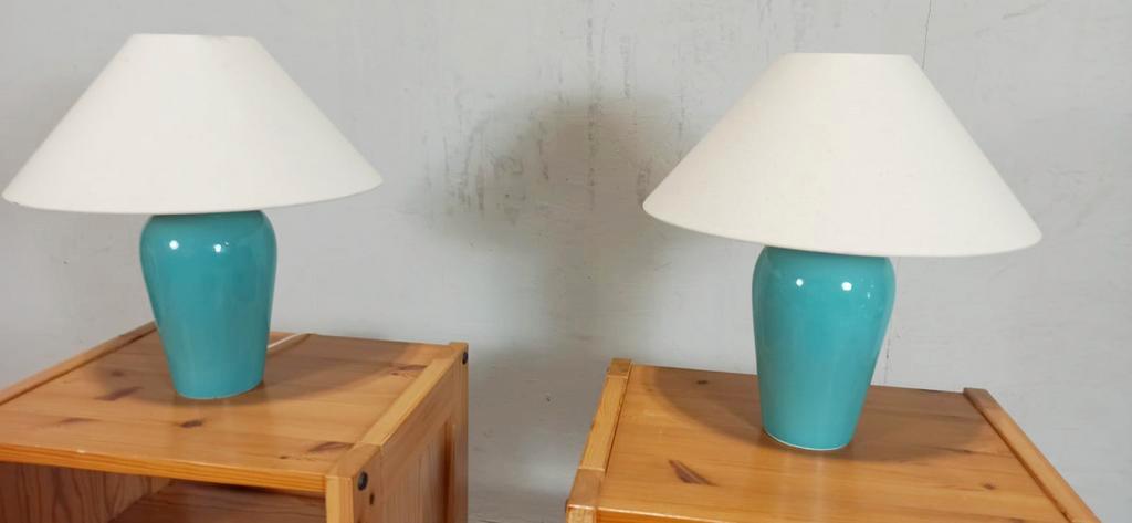 Set Van 2 Vintage Klassieke Tafellampen, Blauw / Turkoois image 9