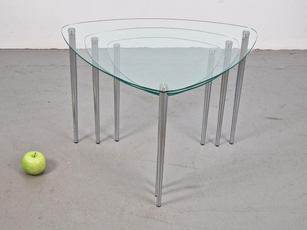 Set 3 Mid-Century Nesting Bijzettafels Glas Chrome Italy ´60 image 7
