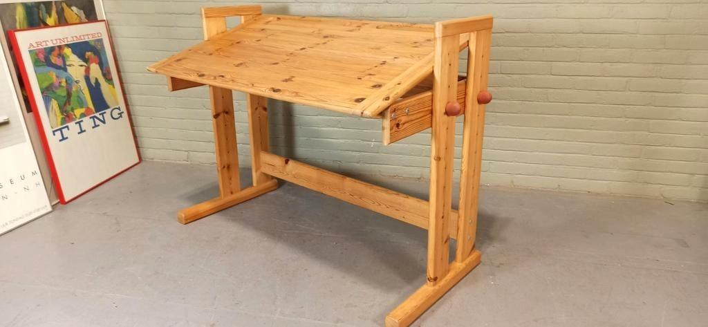 Vintage Grenen Design Kantelbaar Bureau Tekentafel image 4