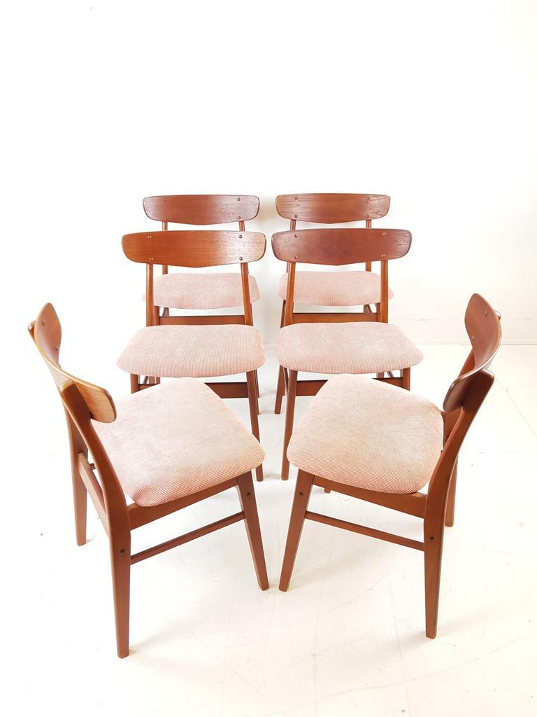 6 Deense Eettafel Stoelen Farstrup Nieuw Gestoffeerd Roze image 2