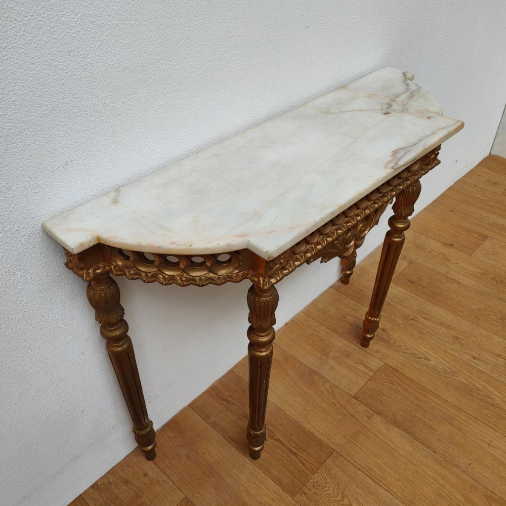 Vintage, Antieke Wandconsole Sidetable, Wandtafel Met Marmer Blad En Spiegel image 9
