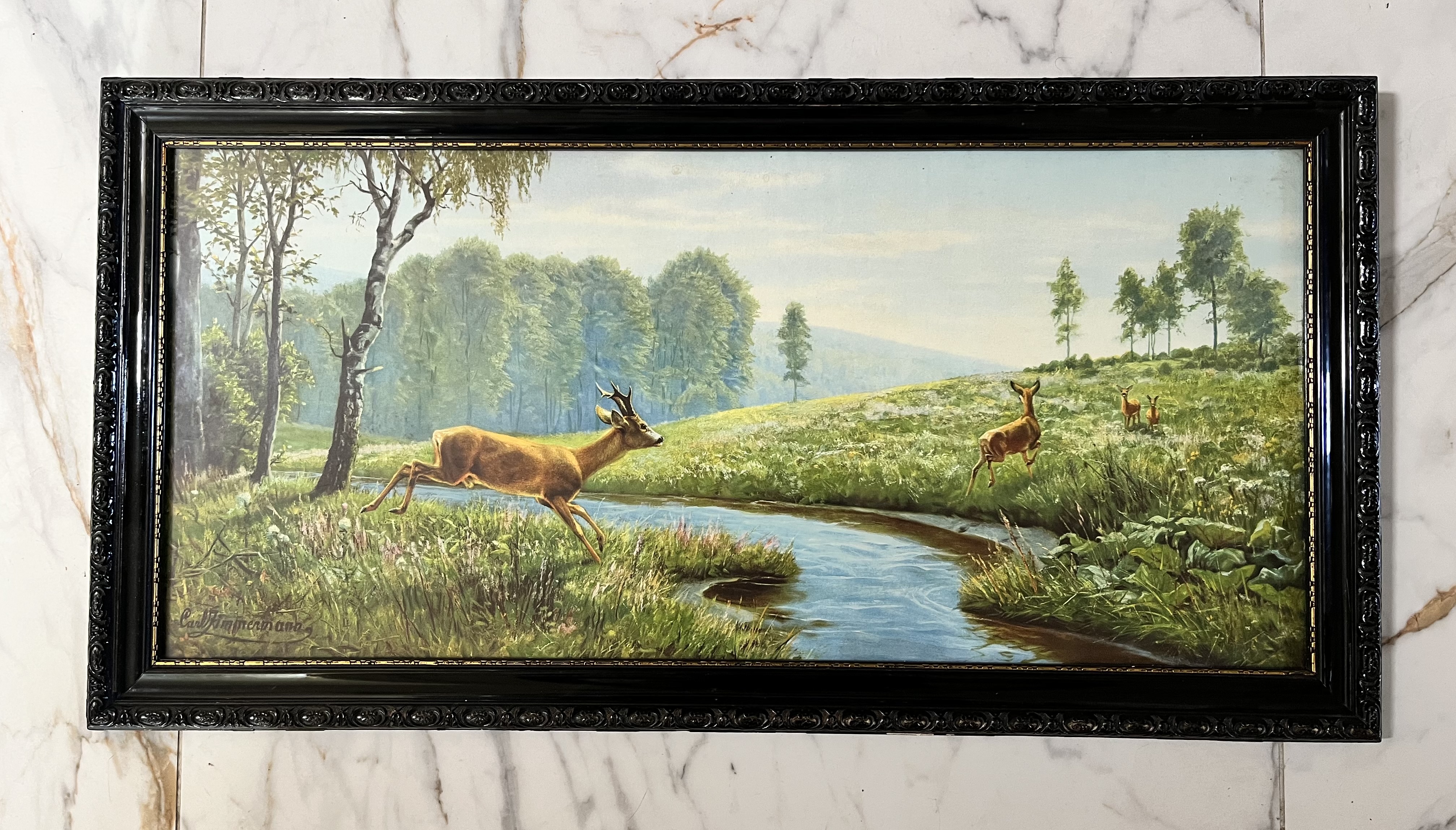 4 Herten In Een Idyllisch Landschap By Carl Zimmermann image 11
