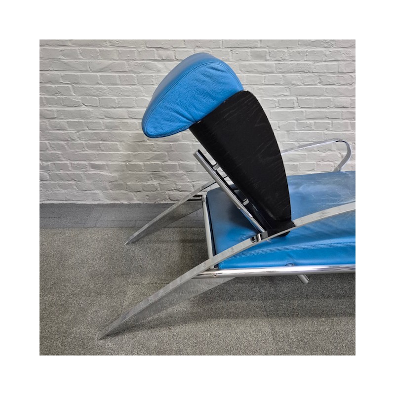 Blauw Lederen Lounge Stoel Futuro 3 Door Massimo Iosa Ghini Voor Moroso - Italië Jaren 80 image 7