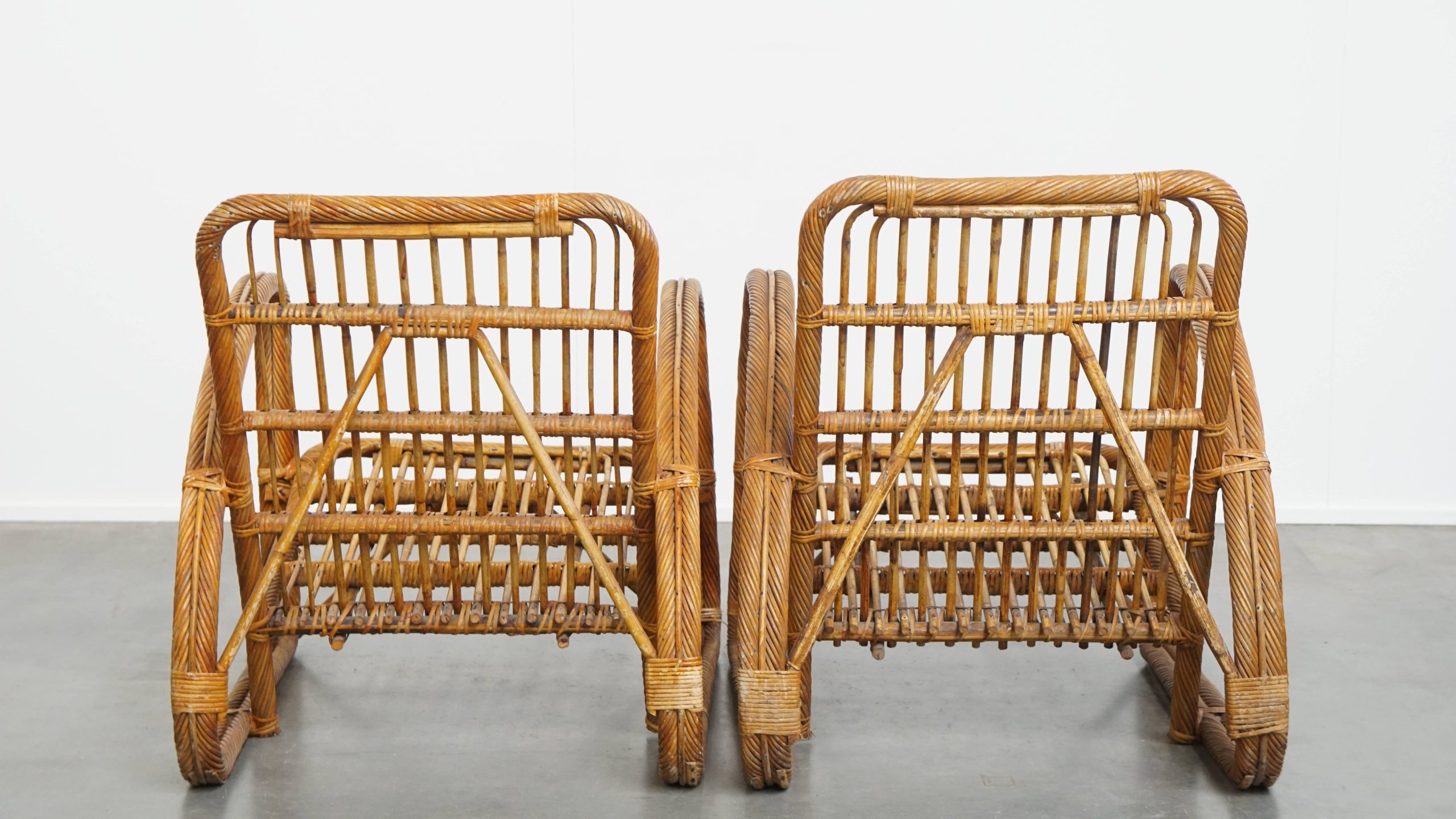 Set Van 3 Luxe Franse Rotan Vintage Design Fauteuils Uit De Jaren ’50 image 8