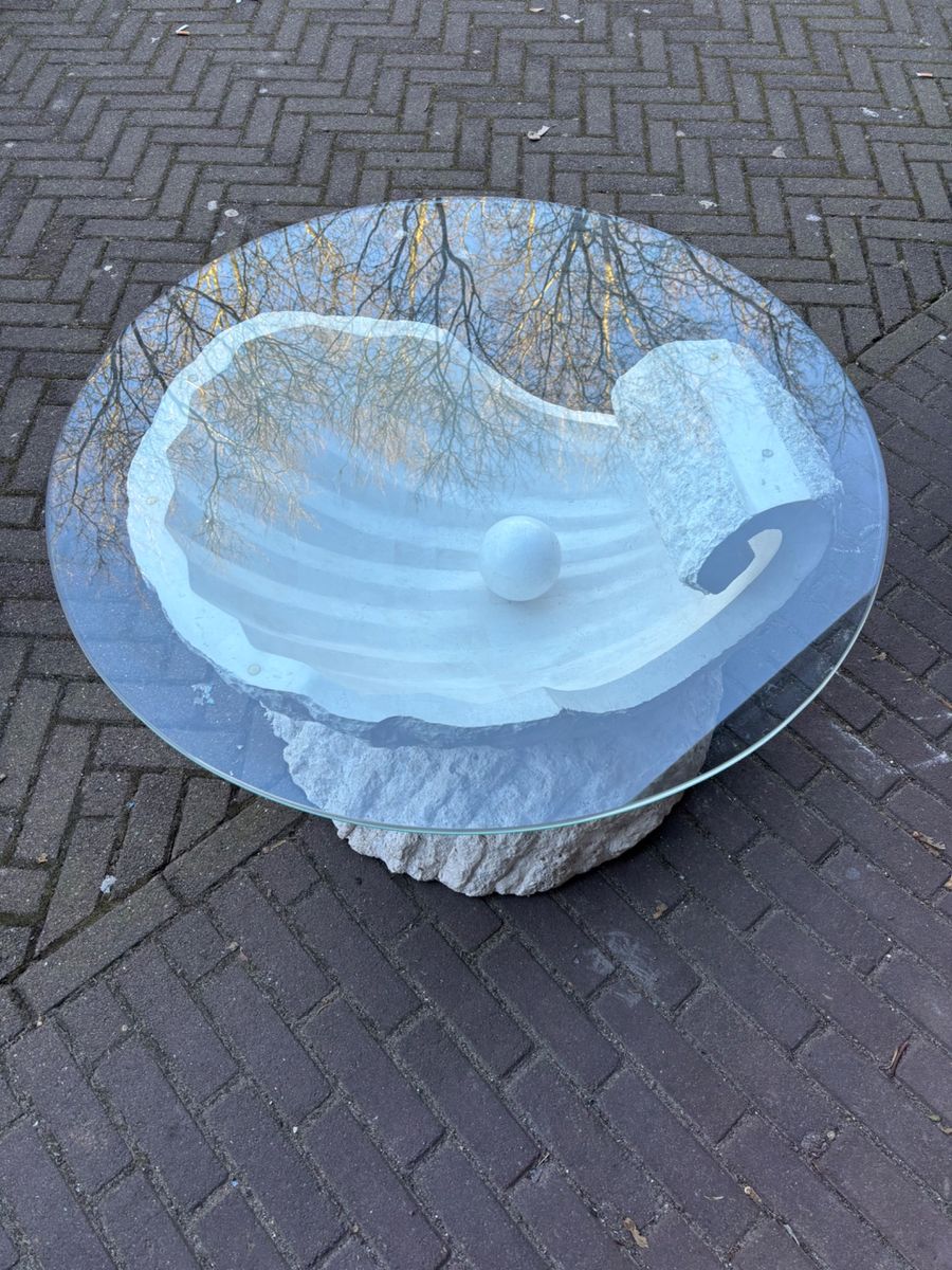 Vintage Parel Salontafel Van Fossielsteen image 8