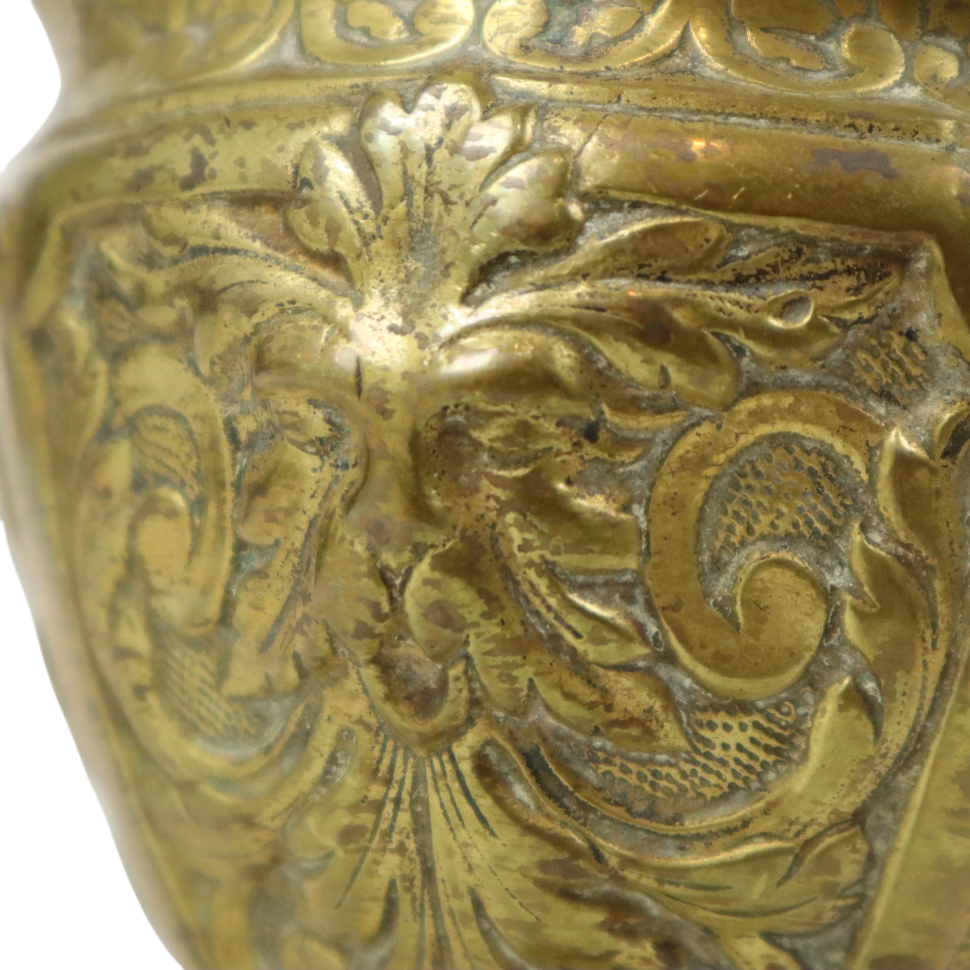 Oude Messing Beker Met Deksel Mythisch Figuur 14cm image 12