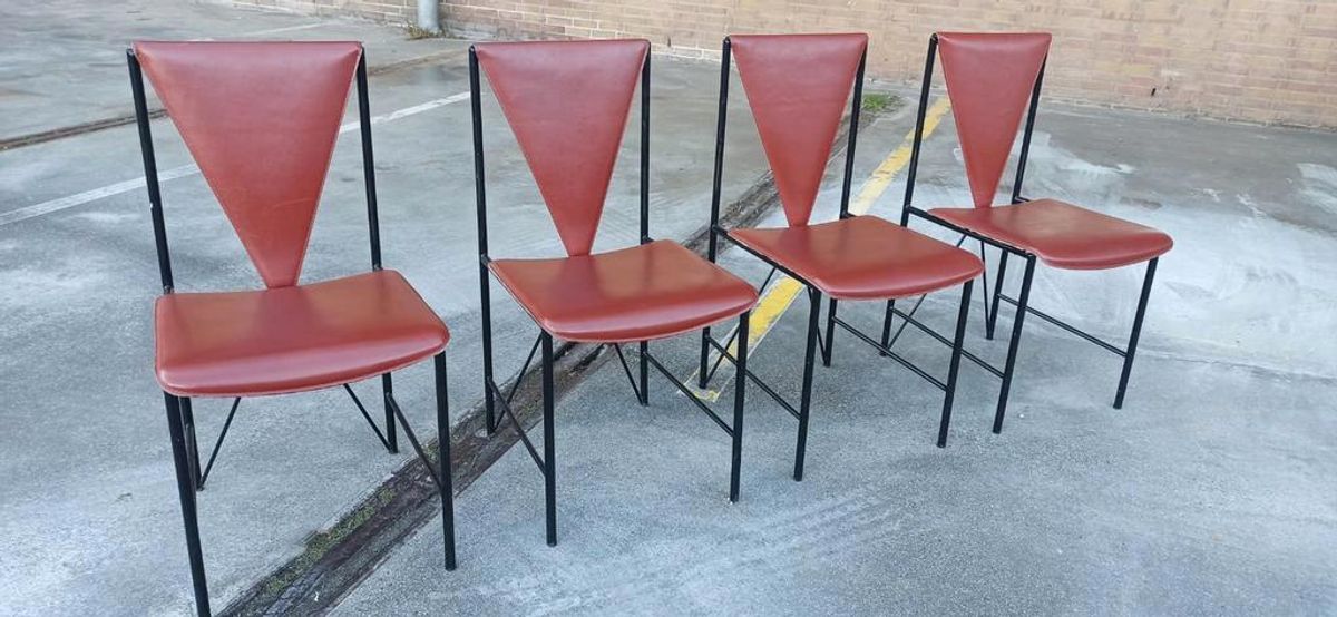 Set Van 8 Vintage Postmodern Leren Eetkamerstoelen image 3
