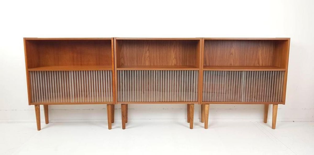 Vintage Deens Kastje Klein Opaal Glazen Schuif Deurtjes image 6