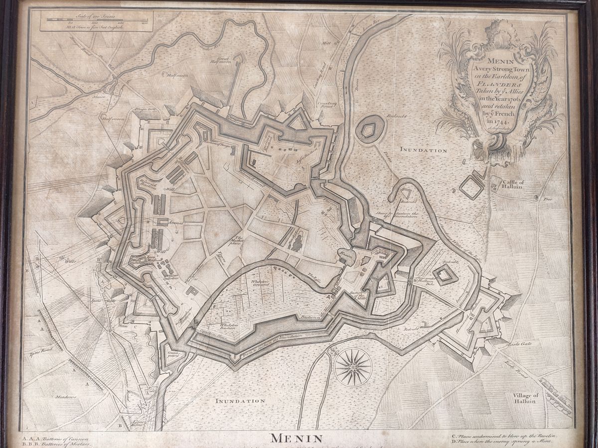 Antieke Kaart Van Menen Ca. 1745 image 2
