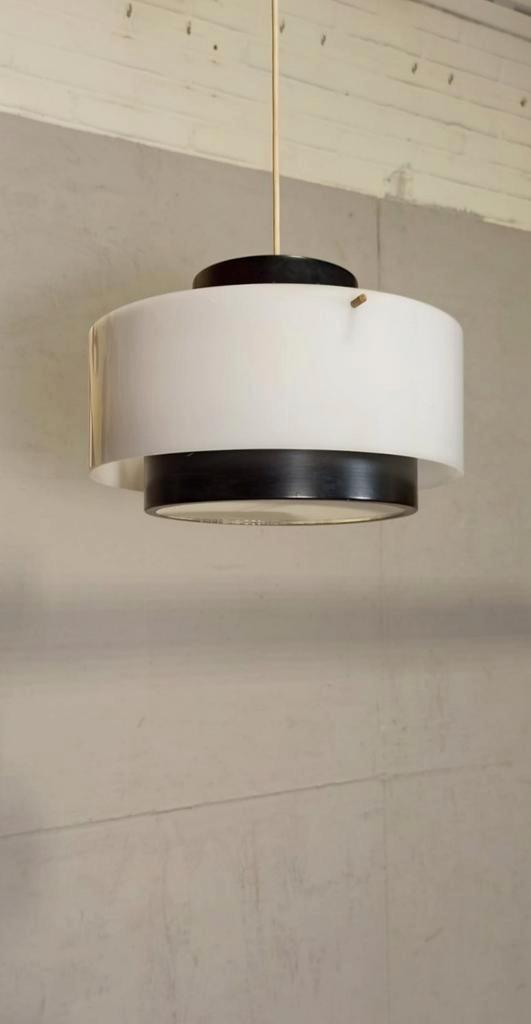 Vintage Mid Century Modern Hanglamp, Wit En Zwart image 8