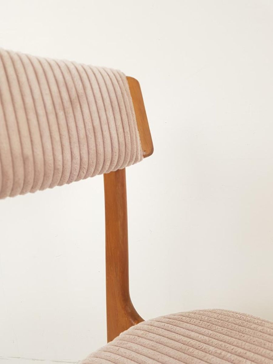 4 Vintage Roze Stoelen Licht Roze Ribstof Gerestaureerd image 5