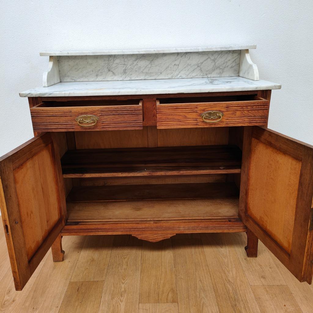 Vintage Antiek Dressoir Commode Ladekast Badkamermeubel Met Marmer Blad 701 image 4