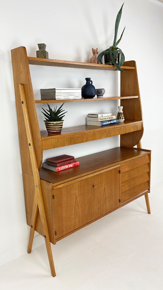 Zweedse Vintage Teak Fineren Boekenkast image 10