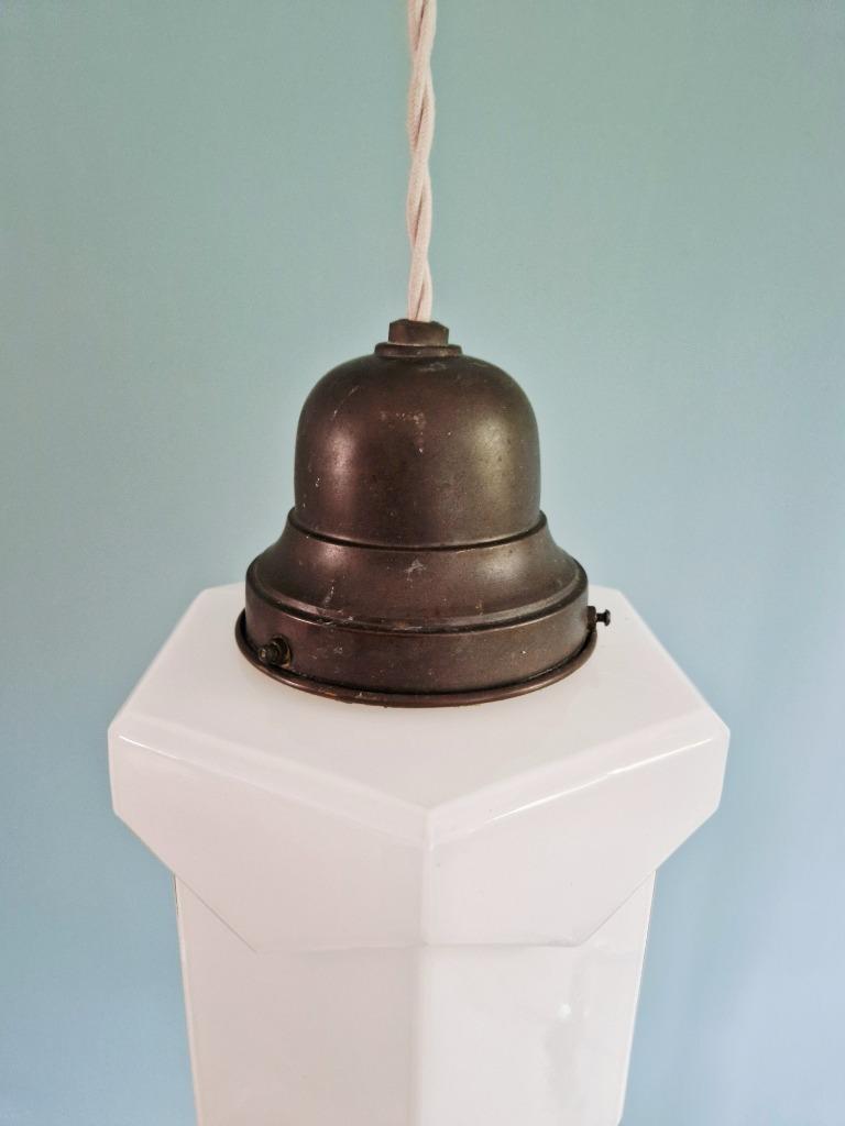 Skyscraper Art Deco Hanglamp In Witte Opaline, 1920-30 image 6