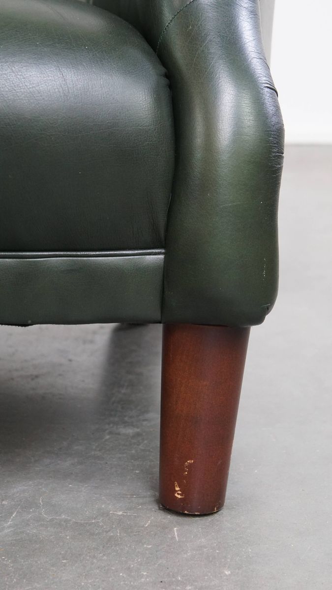Zeer Charmante Set Van 2 Groene Rundleren Chesterfield Fauteuils In Engelse Stijl image 14