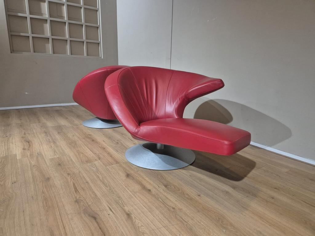 2x Leolux Parabolica Fauteuils - Rood - Leder - Design -zgan image 5