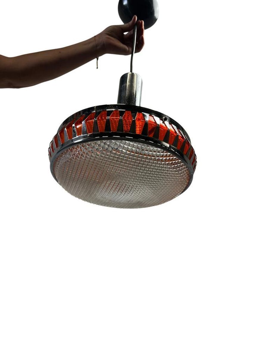 Vintage Chromen Ufo Luster / Hanglamp Met Oranje Accent image 2