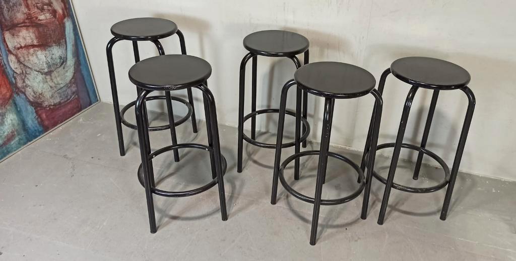 5 X Vintage Barkruk, Zwart, P/p/s image 2