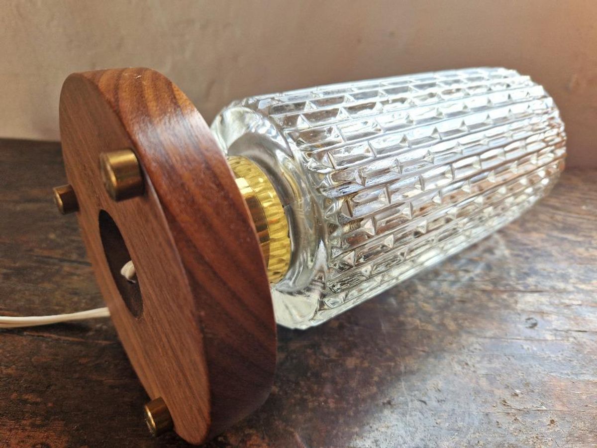 Mid-century Bedlamp Van Teak, Messing En Glas image 6