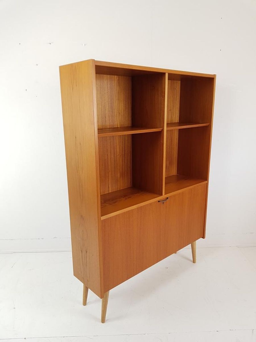 Vintage Deense Boekenkast Met Klep Teak Fineer image 5