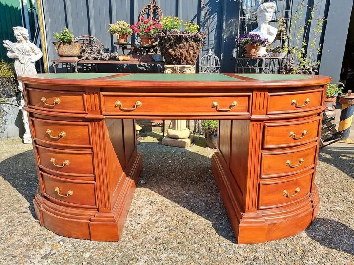 Klassieke Engelse Ovale Schrijftafel, Bureau, Partnerdesk, M image 2
