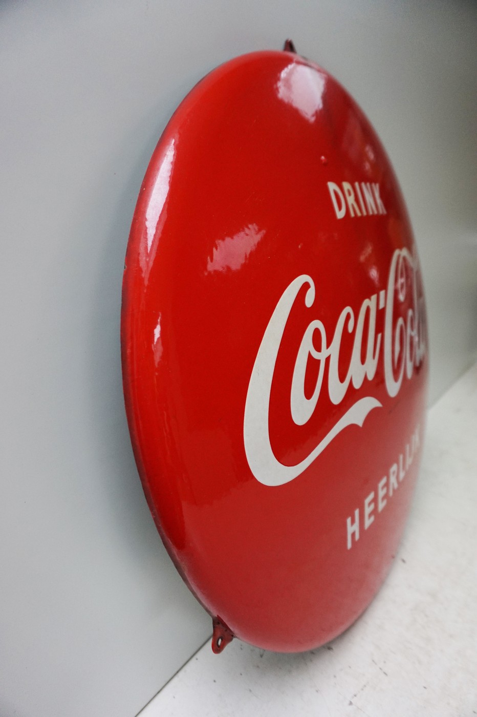 Emaille Reclamebord Coca-cola Ronde Button Van Langcat Bussum image 3